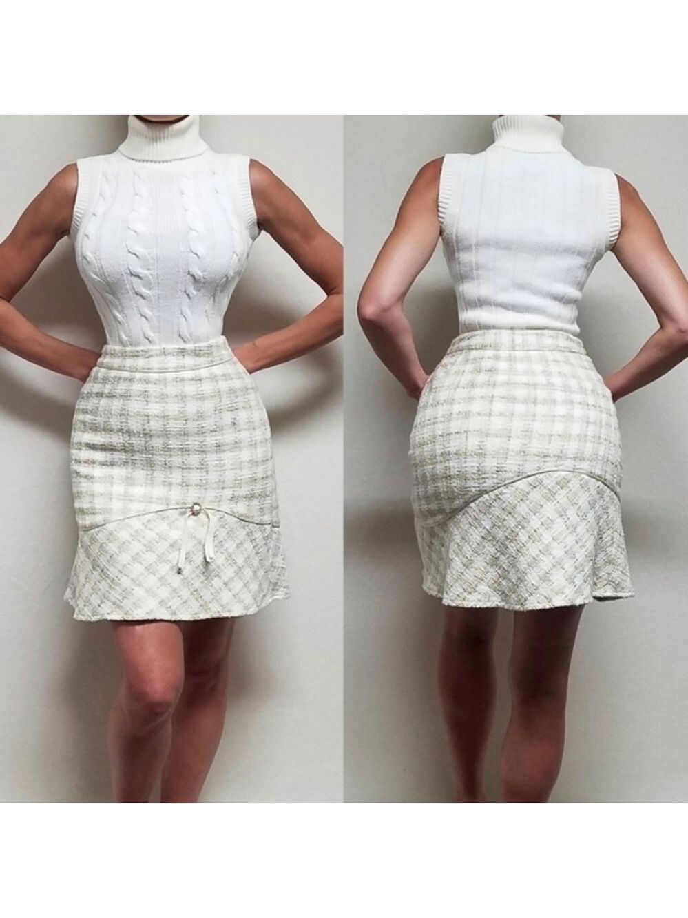 Preppy 90s Vintage No Boundaries Off-White Corded Knit Turtleneck Sweater Vest M